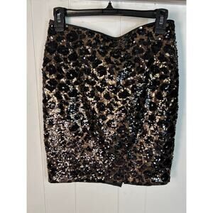 Cache sequin mini skirt with a leopard print. Gold and Black. Size 2